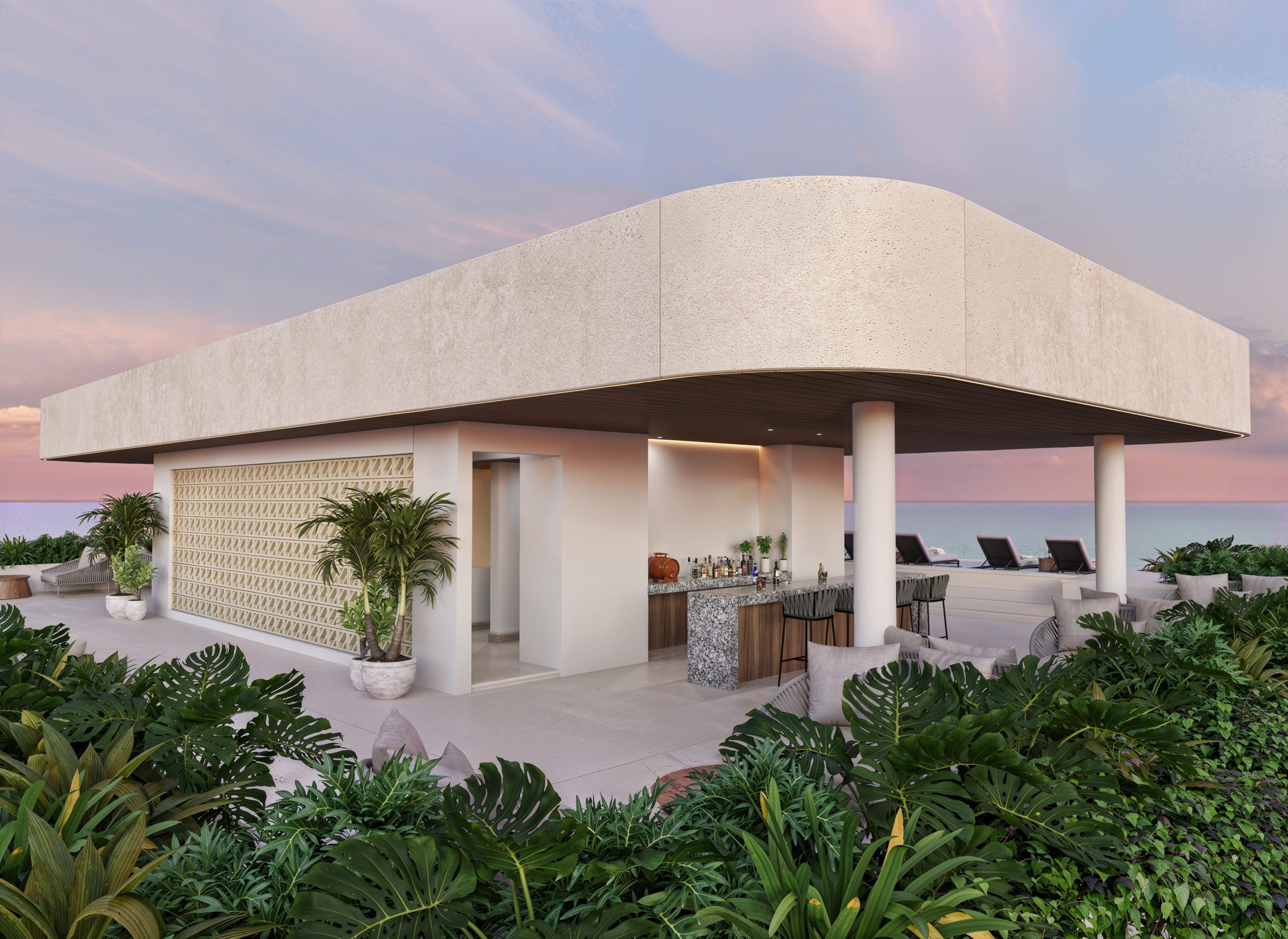 Rooftop bar and sunset terrace at Village Blu Puerto Morelos